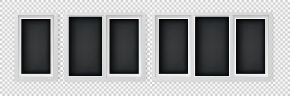 Set of different size plastic windows. Single, double and triple pane casement Ilustración de archivo