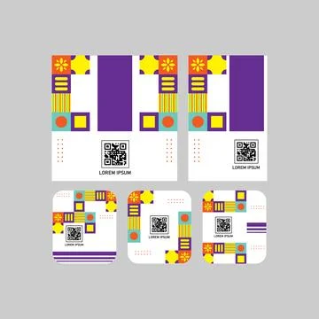 Set of different size qr code label with geometric design vector Stock Illustration