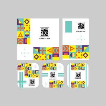 Set of different size qr code label with geometric design template Stock-Illustration