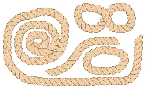 Set of different size, shapes brown ropes are isolated on white background. 스톡 일러스트