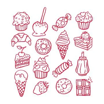 Set of different sketch desserts Ilustración de archivo