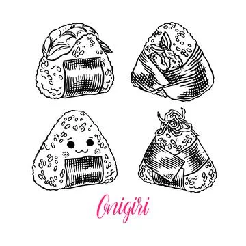 Set of different sketch onigiri Stock Illustration