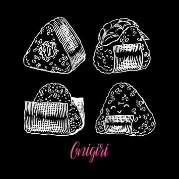 Set of different sketch onigiri Stock Illustration