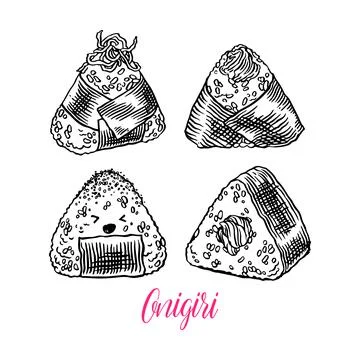 Set of different sketch onigiri Stock Illustration