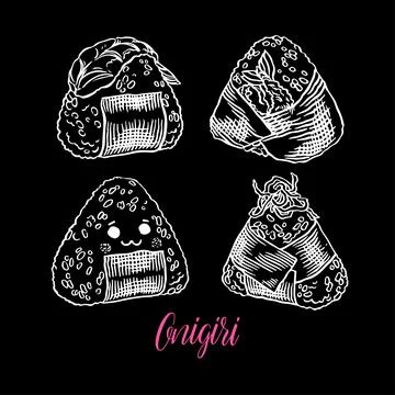 Set of different sketch onigiri Stock Illustration