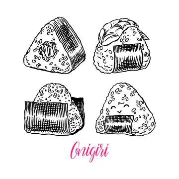 Set of different sketch onigiri Stock-Illustration