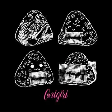 Set of different sketch onigiri Ilustración de archivo