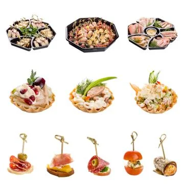 Set of a different snacks for catering service Stock Photos
