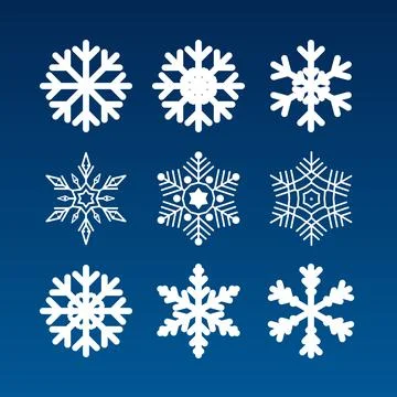 Set of different snowflakes on a blue background. Vector illustration. Illustrazione stock