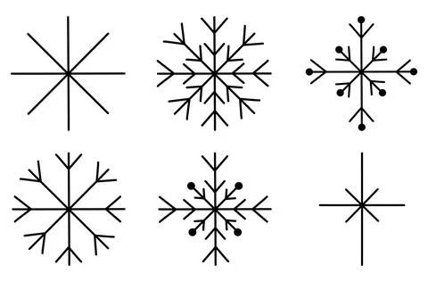 Set of different snowflakes, winter design element, doodle style flat vector Stock Illustration