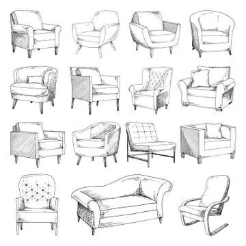 Set of different soft armchairs. Vector illustration Stock Illustration