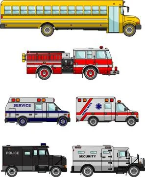 Set of different special cars. Vector illustration Stock Illustration