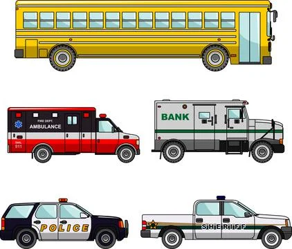 Set of different special cars. Vector illustration Stock Illustration