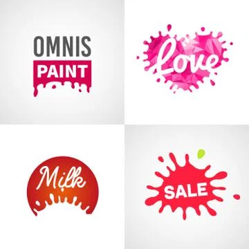 Set of different splatter vector design elements milk sale paint love Stock Illustration