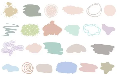 A set of different spots and brush strokes for design, Vector. Isolated blots Stock Illustration
