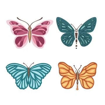 Set of different spring solar butterflies moth, vector illustration Stock Illustration