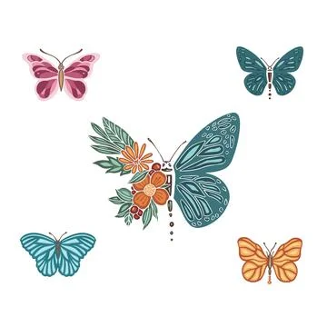 Set of different spring solar butterflies moth, vector illustration Stock Illustration