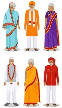 Set of different standing indian old in the traditional clothing Stock Illustration