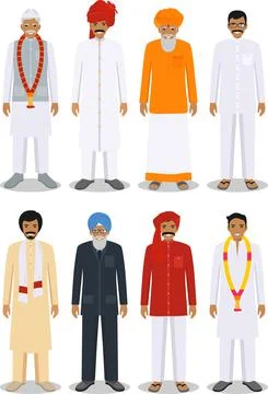 Set of different standing indian old and young men Stock Illustration