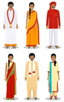 Set of different standing indian young adult women and men Stock Illustration