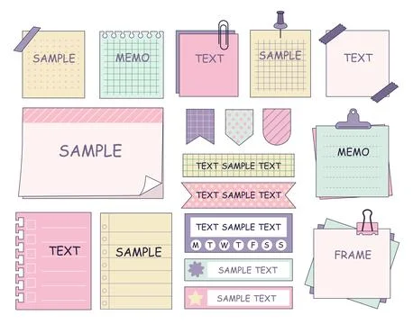 Set of different sticky notes. Vintage design elements with torn out notebook Illustrazione stock
