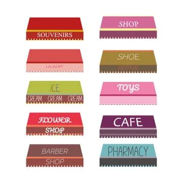 Set of different striped awnings Stock Illustration