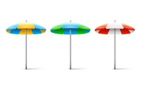 Set of different striped beach umbrellas isolated on white background Stock Illustration