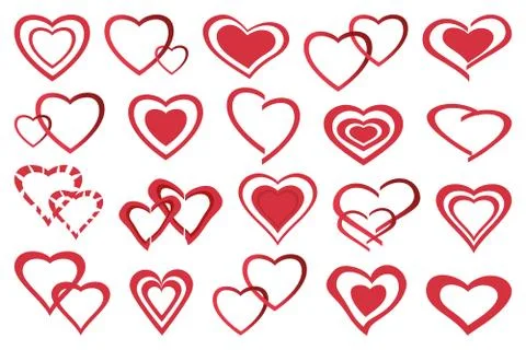 Set of different stylized red hearts Stock Illustration