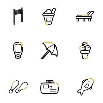 Set of different summer icons Flat design Vector Stock Illustration