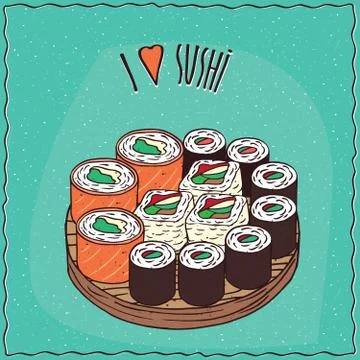 Set of different sushi rolls Maki or Makizushi Illustrazione stock