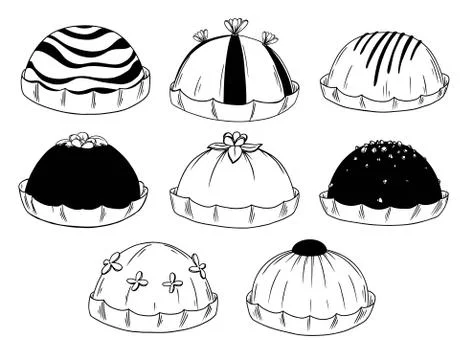 Set of different sweets. Chocolate sweets, cake isolated on white background. Stock Illustration