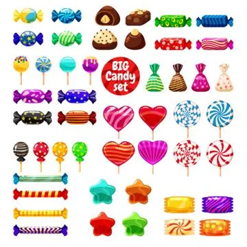 Set of different sweets on white background - hard candies dragee jelly beans Stock Illustration