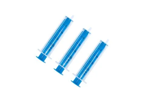 Set with different syringes on white background. Foto stock