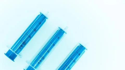 Set with different syringes on white background. Foto stock