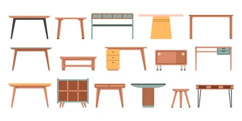 Set of different tables, classic, modern, office. Isolated on a white background Stock Illustration