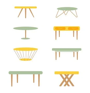A set of different tables, coffee desks for lunch. Tables for the interior. 스톡 일러스트