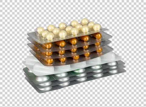 Set of different tablets, pills and capsules isolated Stock Illustration
