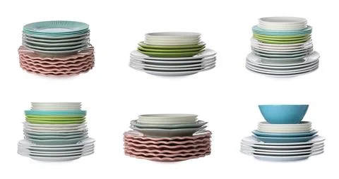 Set of different tableware isolated on white Stock Photos