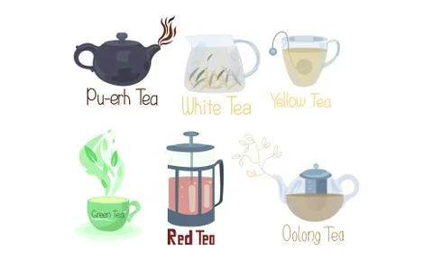 Set of different tea types and tea supplements. Vector illustration in flat 스톡 일러스트