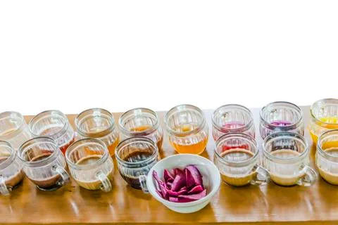 Set with different tea on white background, isolated Foto stock