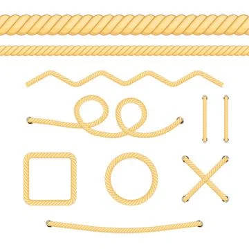 Set of different thickness ropes isolated on white. Vector illustration. Stock Illustration