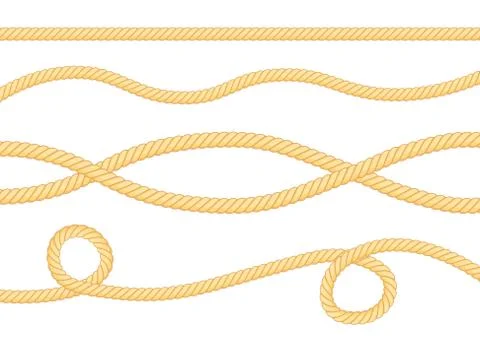 Set of different thickness ropes isolated on white. Vector illustration. Stock Illustration