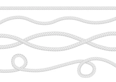 Set of different thickness ropes isolated on white. Vector illustration. Stock Illustration
