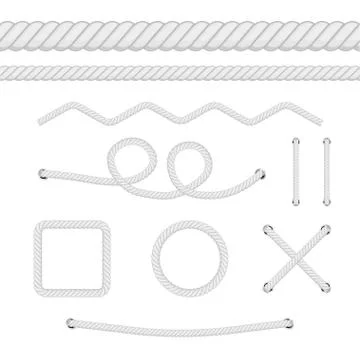 Set of different thickness ropes isolated on white. Vector illustration. 스톡 일러스트