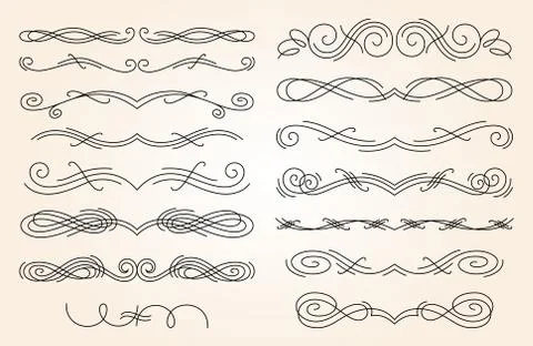 Set of different thin hand drawn text dividers for your design. Ink borders Stock Illustration