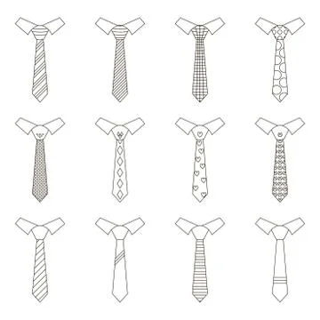 Set different ties.. Black and white vector tie icon. Tie for man. Stock Illustration