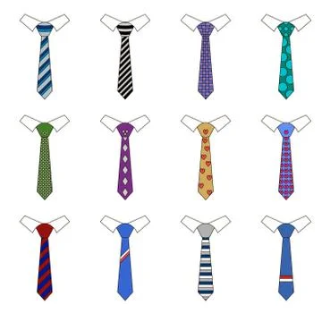 Set different ties. Colored vector tie icon. Tie for man. Stock Illustration