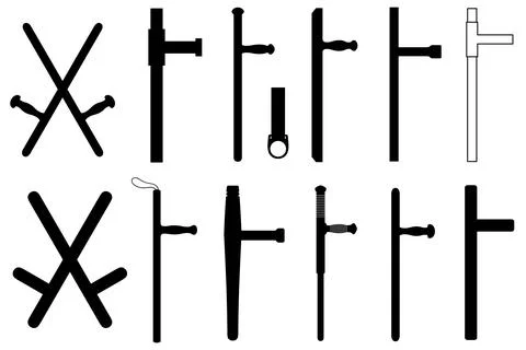 Set of different Tonfa nightstick martial weapons Stock Illustration