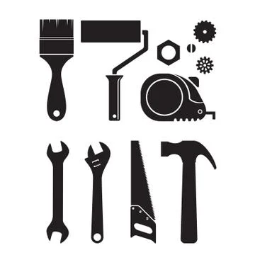 Set of different tool silhouette Stock Illustration