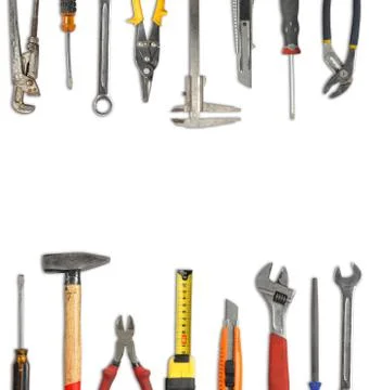 Set of different tools on white background Stock Photos